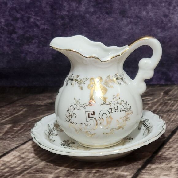 Lefton 50th Anniversary Pitcher & Bowl - Picture 1 of 12